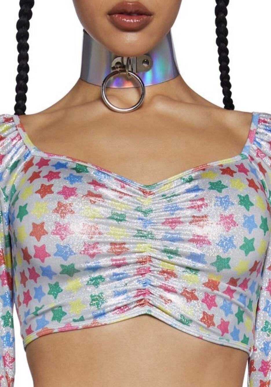 Doll Skill Club Exx Rave Top Size Large Rainbow Stars Shimmering Glam Gloves